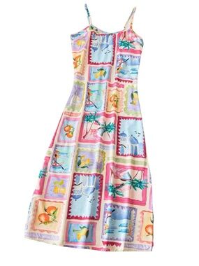 Vintage-Inspired Tropical Patchwork Maxi Dress in Pastel Colors
